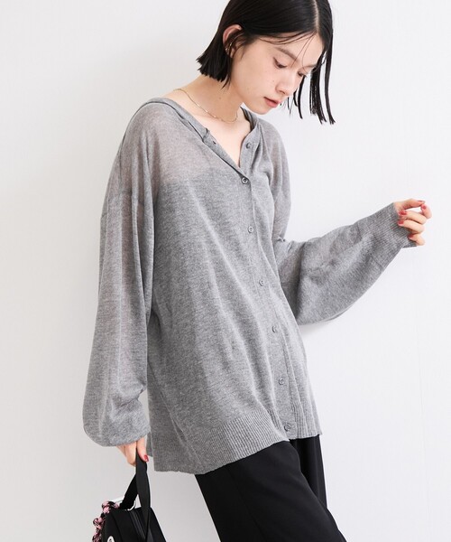 le cercle ADAM ET ROPE'(ルセルクルアダムエロペ)の「メッシュニットフーディーカーディガン(ニット/セーター・レディース・ブラウン/グレー/ブラック/オフホワイト・FREE)」の3枚目の写真