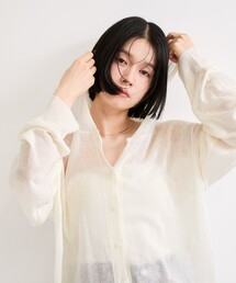 メッシュニットフーディーカーディガン