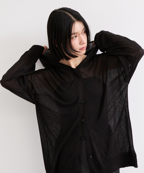 le cercle ADAM ET ROPE'(ルセルクルアダムエロペ)の「メッシュニットフーディーカーディガン(ニット/セーター・レディース・ブラウン/グレー/ブラック/オフホワイト・FREE)」の1枚目の写真