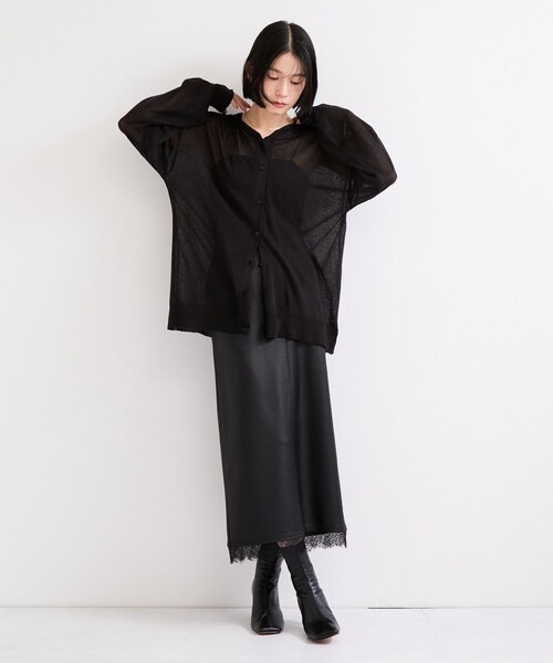 le cercle ADAM ET ROPE'(ルセルクルアダムエロペ)の「メッシュニットフーディーカーディガン(ニット/セーター・レディース・ブラウン/グレー/ブラック/オフホワイト・FREE)」の5枚目の写真
