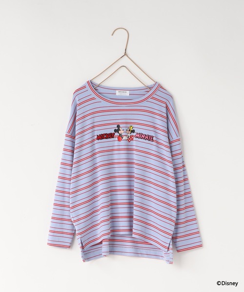 LOWRYS FARM(ローリーズファーム)の「Disney/ボーダーLS 1066191(Tシャツ/カットソー・キッズ・グレー/ライトブルー・120cm/130cm/110cm/140cm/150cm)」の1枚目の写真
