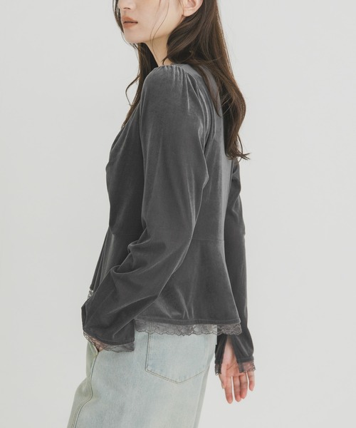 KBF（ケイビーエフ）の「ベロアペプラムトップス（Tシャツ/カットソー・レディース・ブラック/グレー/ブラウン・ONE）」の13枚目の写真