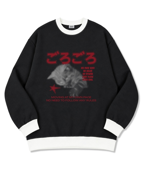 TI.GLAKE(ティーグレイク)の「SLEEPYCAT オーバーサイズ ダブルフェイス リンガー スウェットTシャツ 2色(スウェット・レディース・ブラック/チャコール・MEDIUM/LARGE/X-LARGE/XX-LARGE)」の1枚目の写真