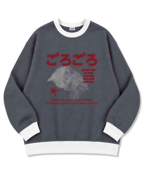 TI.GLAKE(ティーグレイク)の「SLEEPYCAT オーバーサイズ ダブルフェイス リンガー スウェットTシャツ 2色(スウェット・レディース・ブラック/チャコール・MEDIUM/LARGE/X-LARGE/XX-LARGE)」の3枚目の写真