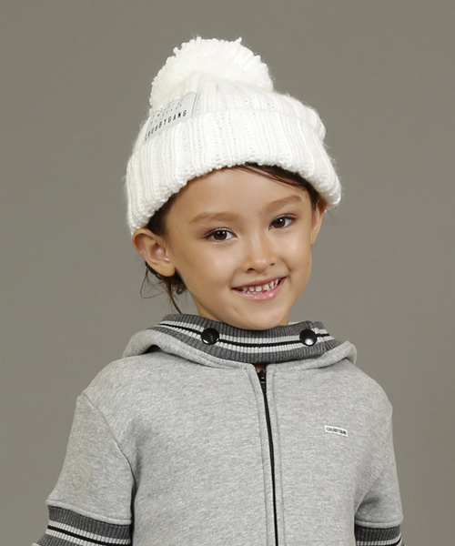 CHUBBYGANG(チャビーギャング)の「ポンポンニットキャップ(ニットキャップ/ビーニー・キッズ・ホワイト/ブラック・FREE)」の1枚目の写真