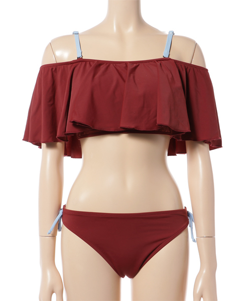 Casselini(キャセリーニ)の「casselini:ラッフルオフショルダースイムウェア(水着・レディース・オレンジ系その他/ネイビー・ONE SIZE)」の4枚目の写真