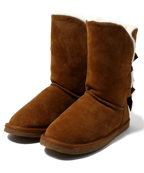 NANO universe(ナノユニバース)の「ウールインソールバックリボン カウレザーブーツ(ブーツ・レディース・キャメル/ブラウン/ブラック・37/38/39)」の1枚目の写真