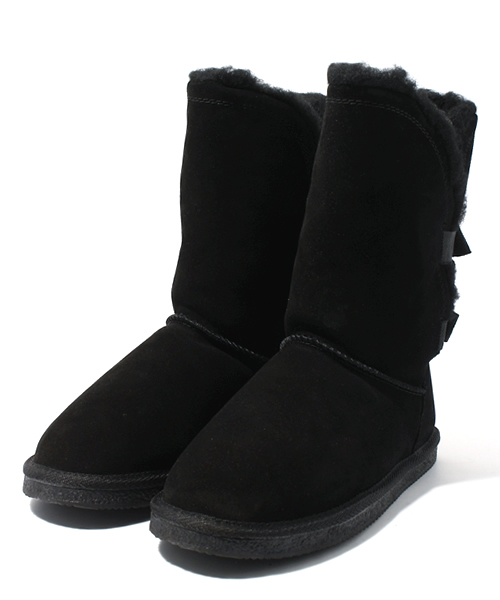 NANO universe(ナノユニバース)の「ウールインソールバックリボン カウレザーブーツ(ブーツ・レディース・キャメル/ブラウン/ブラック・37/38/39)」の2枚目の写真