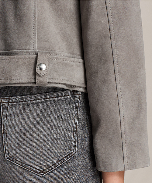 ALLSAINTS（オールセインツ）の「SUEDE COLE BIKER（ライダースジャケット・レディース・ダークグレー/ピンク・10/8/6/4/2）」の15枚目の写真