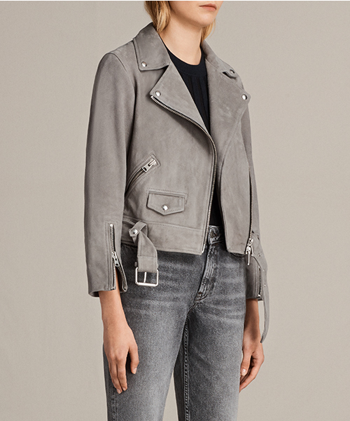 ALLSAINTS（オールセインツ）の「SUEDE COLE BIKER（ライダースジャケット・レディース・ダークグレー/ピンク・10/8/6/4/2）」の16枚目の写真