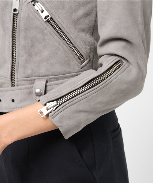 ALLSAINTS（オールセインツ）の「SUEDE COLE BIKER（ライダースジャケット・レディース・ダークグレー/ピンク・10/8/6/4/2）」の7枚目の写真