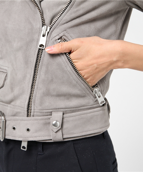 ALLSAINTS（オールセインツ）の「SUEDE COLE BIKER（ライダースジャケット・レディース・ダークグレー/ピンク・10/8/6/4/2）」の8枚目の写真