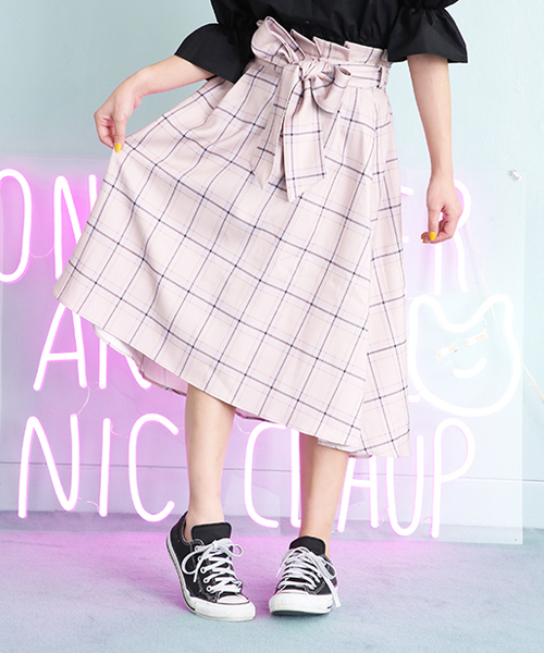 one after another NICE CLAUP（ワンアフターアナザーナイスクラップ）の「リボン付きミディスカ―ト（スカート・レディース・グレー系その他/ベージュ系その他/パープル系その他/マスタード・FREE）」の1枚目の写真