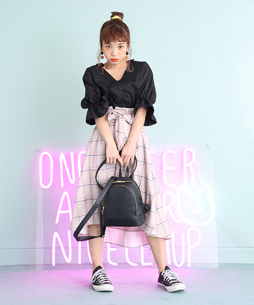 one after another NICE CLAUP（ワンアフターアナザーナイスクラップ）の「リボン付きミディスカ―ト（スカート・レディース・グレー系その他/ベージュ系その他/パープル系その他/マスタード・FREE）」の14枚目の写真
