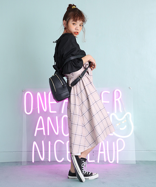 one after another NICE CLAUP（ワンアフターアナザーナイスクラップ）の「リボン付きミディスカ―ト（スカート・レディース・グレー系その他/ベージュ系その他/パープル系その他/マスタード・FREE）」の16枚目の写真