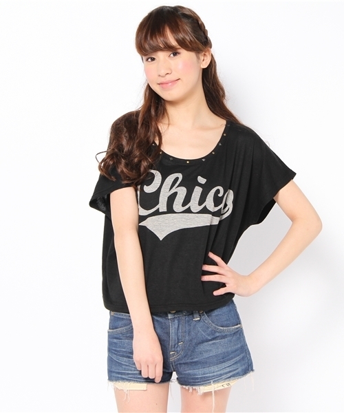 Chico（チコ）の「ChicoスタッズT（Tシャツ/カットソー・レディース・ホワイト/グレー/ブラック/ワインレッド・FREE）」の2枚目の写真