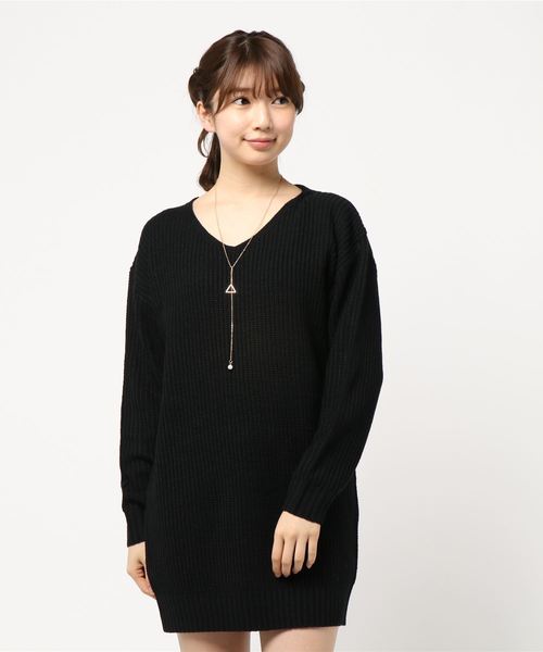 KOBE LETTUCE(コウベレタス)の「ゆったりニットワンピース&パールネックレス&黒タイツコーデ3点セット(ワンピース・レディース・ブラック/グレー/ピンク/アイボリー/ボルドー/チャコールグレー/モカ/ブラック系その他/ワイン/ライトベージュ・FREE)」の4枚目の写真