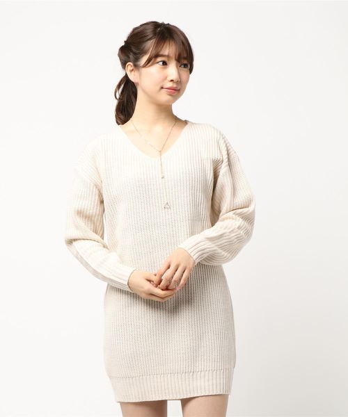 KOBE LETTUCE(コウベレタス)の「ゆったりニットワンピース&パールネックレス&黒タイツコーデ3点セット(ワンピース・レディース・ブラック/グレー/ピンク/アイボリー/ボルドー/チャコールグレー/モカ/ブラック系その他/ワイン/ライトベージュ・FREE)」の7枚目の写真