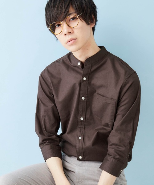 MONO-MART(モノマート)の「7分袖 バンドカラー ストレッチリネンシャツ/ナチュラル綿麻素材(シャツ/ブラウス・メンズ・ブラック/ネイビー/オフホワイト/ホワイト系その他/グレー系その他/グリーン系その他/ブルー系その他/ライトピンク/レッド系その他/ホワイト系その他2/ホワイト系その他3/ホワイト系その他4/ブルー系その他2/ブルー系その他3/グリーン系その他2/ブラウン/ベージュ・S/M/L/XL)」の9枚目の写真
