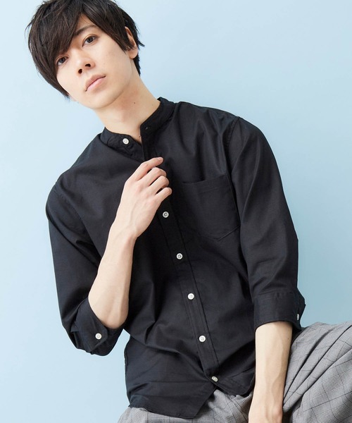 MONO-MART(モノマート)の「7分袖 バンドカラー ストレッチリネンシャツ/ナチュラル綿麻素材(シャツ/ブラウス・メンズ・ブラック/ネイビー/オフホワイト/ホワイト系その他/グレー系その他/グリーン系その他/ブルー系その他/ライトピンク/レッド系その他/ホワイト系その他2/ホワイト系その他3/ホワイト系その他4/ブルー系その他2/ブルー系その他3/グリーン系その他2/ブラウン/ベージュ・S/M/L/XL)」の8枚目の写真