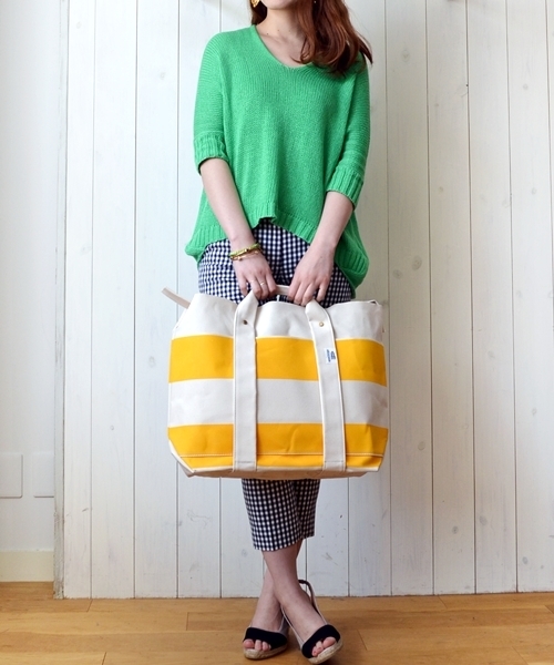 SHIPS（シップス）の「AMIACALVA for SHIPS: ボーダー キャンバス/トートバッグ■（トートバッグ・メンズ・ブルー系その他/レッド系その他/イエロー系その他・ONE SIZE）」の2枚目の写真