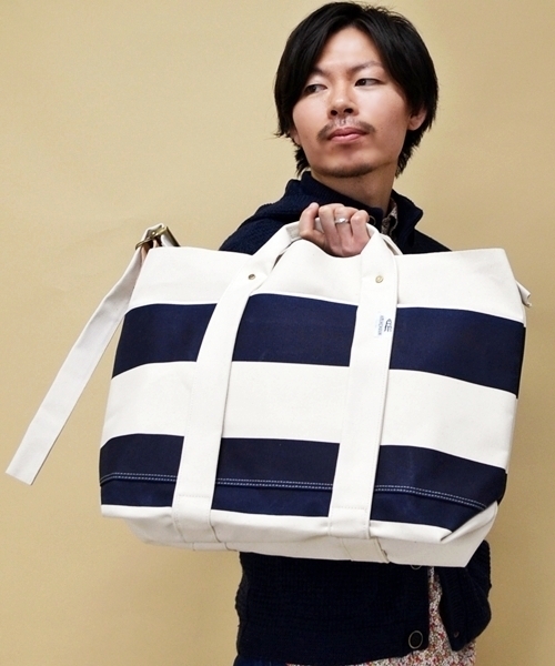 SHIPS（シップス）の「AMIACALVA for SHIPS: ボーダー キャンバス/トートバッグ■（トートバッグ・メンズ・ブルー系その他/レッド系その他/イエロー系その他・ONE SIZE）」の4枚目の写真