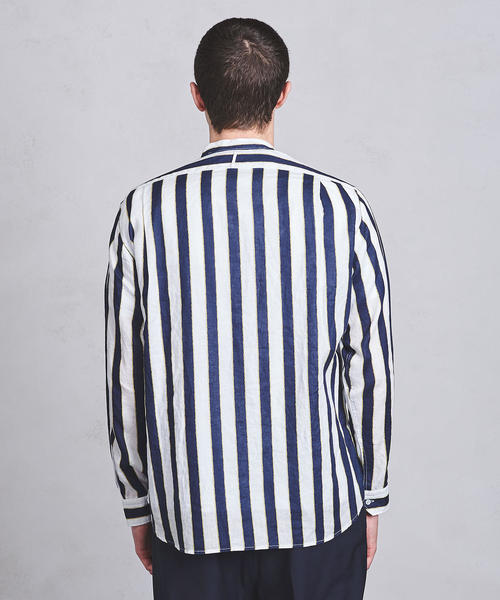 UNITED ARROWS（ユナイテッドアローズ）の「UASB リネン プリントストライプ バンドカラー ◆（シャツ/ブラウス・メンズ・ネイビー・X-LARGE/LARGE/MEDIUM/SMALL）」の9枚目の写真