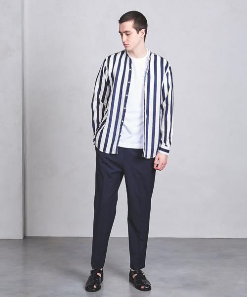 UNITED ARROWS（ユナイテッドアローズ）の「UASB リネン プリントストライプ バンドカラー ◆（シャツ/ブラウス・メンズ・ネイビー・X-LARGE/LARGE/MEDIUM/SMALL）」の4枚目の写真