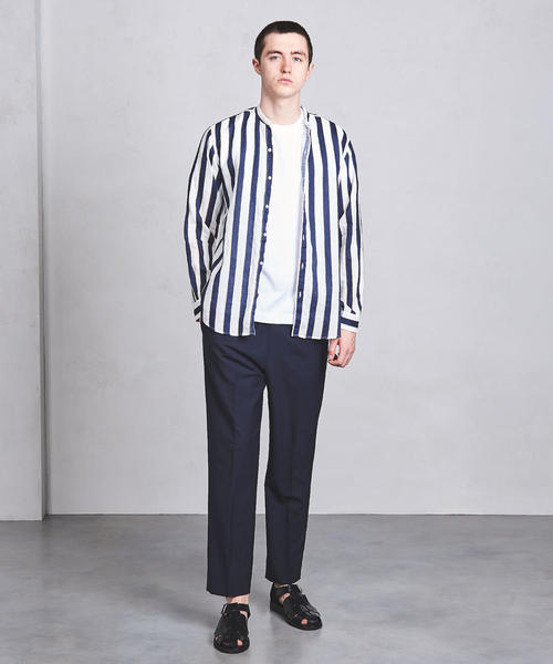 UNITED ARROWS（ユナイテッドアローズ）の「UASB リネン プリントストライプ バンドカラー ◆（シャツ/ブラウス・メンズ・ネイビー・X-LARGE/LARGE/MEDIUM/SMALL）」の3枚目の写真