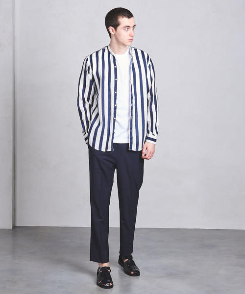 UNITED ARROWS（ユナイテッドアローズ）の「UASB リネン プリントストライプ バンドカラー ◆（シャツ/ブラウス・メンズ・ネイビー・X-LARGE/LARGE/MEDIUM/SMALL）」の6枚目の写真