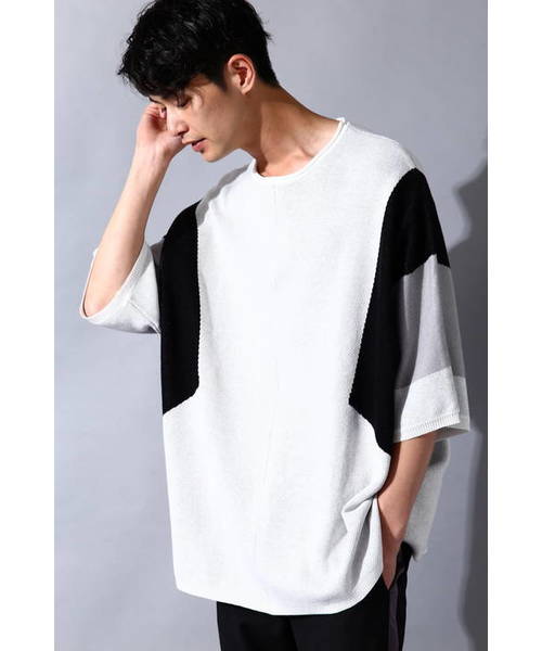 Blue Tornado ブルートルネード の 三浦翔平さん着用 Blue Tornado ハーフミラノ配色切替ドルマンニット ニット セーター Wear