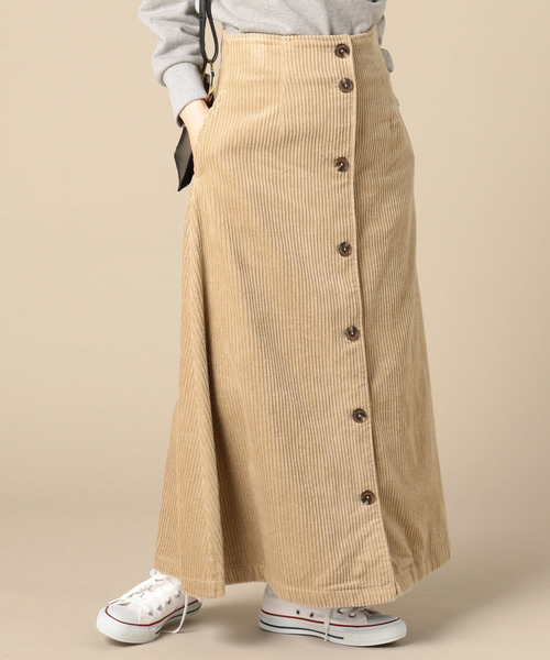 Doux archives（ドゥアルシーヴ）の「6Wコーデュロイフロントボタンスカート（スカート・レディース・グレー/ベージュ/オフホワイト・SMALL/MEDIUM）」の3枚目の写真