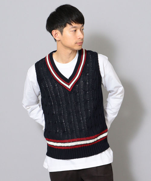 SHIPS JET BLUE（シップスジェットブルー）の「【MEN'S NON-NO 5月号 p.110掲載】James Charlotte×SHIPS JET BLUE: 別注 チルデンコットンベスト（ベスト・メンズ・ネイビー/ナチュラル・SMALL/MEDIUM/LARGE）」の9枚目の写真