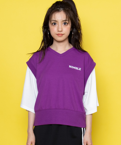 WEGO（ウィゴー）の「WEGO/ベストレイヤードTシャツ（Tシャツ/カットソー・レディース・パープル/ブラック・FREE）」の9枚目の写真