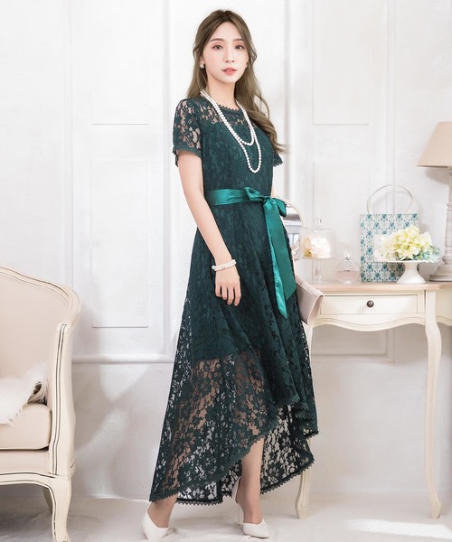 Cinderella(シンデレラ)の「パーティードレス ロングドレス ワンピース ロング丈 ロングワンピース 結婚式 お呼ばれ フォーマル 半袖 レース フィッシュテール(ドレス・レディース・ネイビー/ブルー/グリーン/ブラウン/ブラック・SMALL/MEDIUM/LARGE/X-LARGE/XX-LARGE)」の14枚目の写真