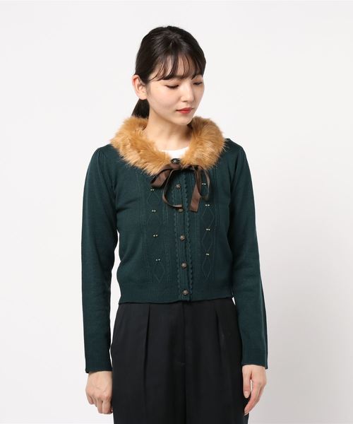 axes femme（アクシーズファム）の「ファーティペット付カーデ（カーディガン/ボレロ・レディース・ブラック/ダークグリーン/ラベンダー/キナリ・MEDIUM）」の10枚目の写真