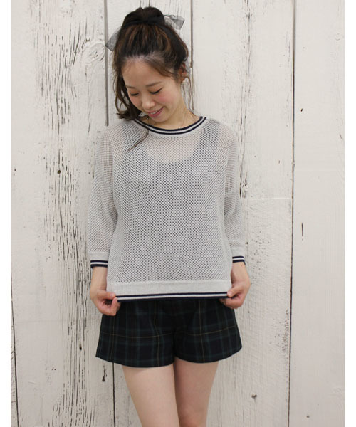 Chico(チコ)の「衿ラインすかし柄ニット(ニット/セーター・レディース・ホワイト/グレー/ネイビー・FREE)」の1枚目の写真