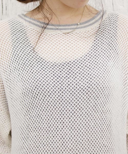 Chico(チコ)の「衿ラインすかし柄ニット(ニット/セーター・レディース・ホワイト/グレー/ネイビー・FREE)」の6枚目の写真