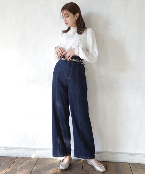 one after another NICE CLAUP(ワンアフターアナザーナイスクラップ)の「ハイウエストデニムパンツ(デニムパンツ・レディース・アイボリー/ネイビー/ベージュ/ブラック・SMALL/MEDIUM)」の8枚目の写真