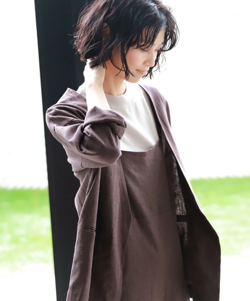 LAKOLE（ラコレ）の「ノーカラーオーバーサイズジャケット / LAKOLE（ノーカラージャケット・レディース・ベージュ/ブラウン/キャメル・SMALL/MEDIUM）」の2枚目の写真