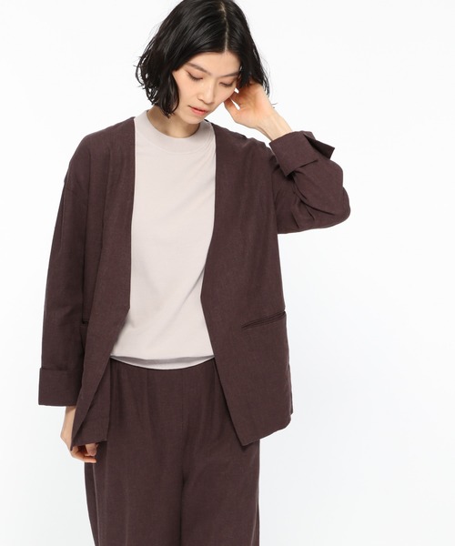 LAKOLE（ラコレ）の「ノーカラーオーバーサイズジャケット / LAKOLE（ノーカラージャケット・レディース・ベージュ/ブラウン/キャメル・SMALL/MEDIUM）」の8枚目の写真