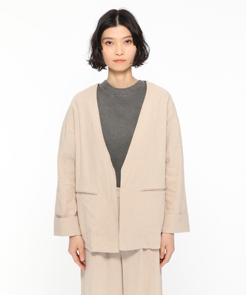 LAKOLE（ラコレ）の「ノーカラーオーバーサイズジャケット / LAKOLE（ノーカラージャケット・レディース・ベージュ/ブラウン/キャメル・SMALL/MEDIUM）」の11枚目の写真