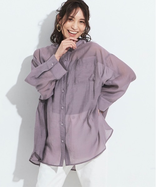 A.I.C(エーアイシー)の「【WEB限定】バンドカラーBIGシルエット・シアーシャツ(シャツ/ブラウス)」|ダークパープル
