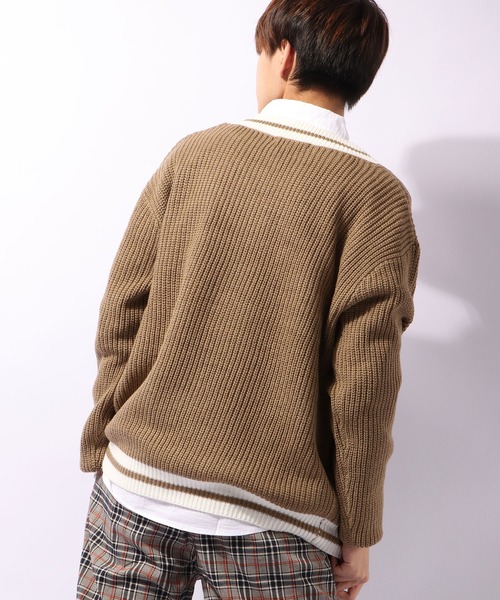 SUGGESTION（サジェッション）の「【SUGGESTION】チルデンビッグシルエット ローゲージニットセーター（ニット/セーター・メンズ・ブラック/ベージュ・M/L）」の6枚目の写真
