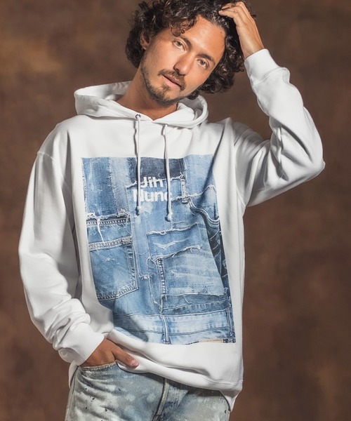 Jih Nunc(ジーヌンク)の「mpa2398-プリントプルパーカー -Logo×Denim-(パーカー・メンズ・グレー/ホワイト・M/L)」の19枚目の写真