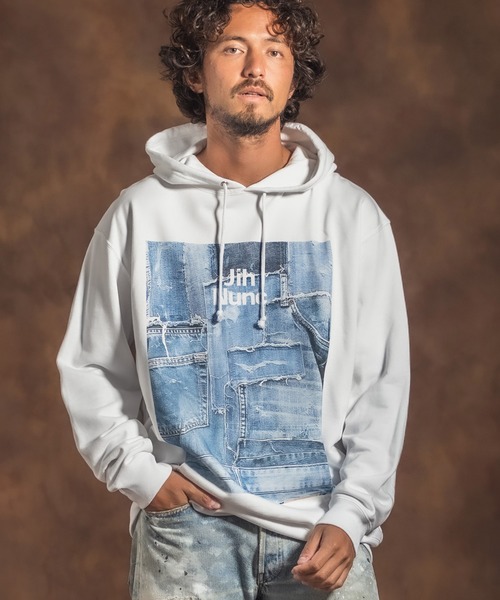Jih Nunc(ジーヌンク)の「mpa2398-プリントプルパーカー -Logo×Denim-(パーカー・メンズ・グレー/ホワイト・M/L)」の14枚目の写真