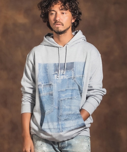 Jih Nunc(ジーヌンク)の「mpa2398-プリントプルパーカー -Logo×Denim-(パーカー・メンズ・グレー/ホワイト・M/L)」の12枚目の写真