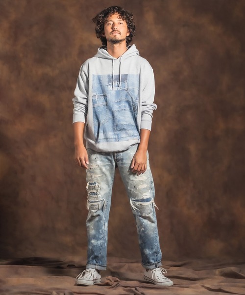 Jih Nunc(ジーヌンク)の「mpa2398-プリントプルパーカー -Logo×Denim-(パーカー・メンズ・グレー/ホワイト・M/L)」の8枚目の写真