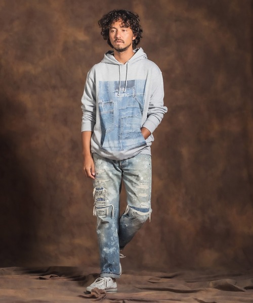 Jih Nunc(ジーヌンク)の「mpa2398-プリントプルパーカー -Logo×Denim-(パーカー・メンズ・グレー/ホワイト・M/L)」の20枚目の写真