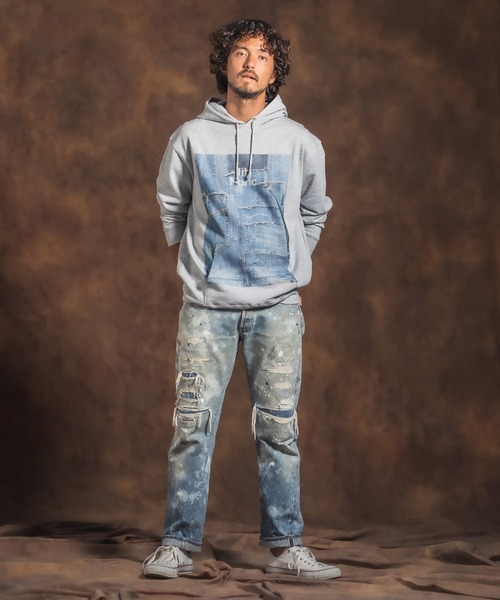 Jih Nunc(ジーヌンク)の「mpa2398-プリントプルパーカー -Logo×Denim-(パーカー・メンズ・グレー/ホワイト・M/L)」の15枚目の写真